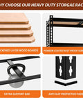 Heavy Duty 5 Tier Adjustable Storage Shelves Rack Holds Up To 3000 Lbs For Garage Kitchen Basement Pantry Or Warehouse Durable Metal Shelving With Solid Wooden Boards 72 In High 36 In Wide 16 In Deep Black, thick wood boards and rust-proof frame