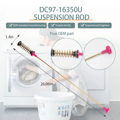 2024 Upgrade DC97 16350U Washer Suspension Rod Kit And Spring Assembly For Samsung Washers with dimensions and parts