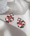 Dope Poker Suit Dangle Drop Earrings Featuring Bold Grid Card Pattern Silver Plated Hooks Lightweight Acrylic Teardrops Hypoallergenic