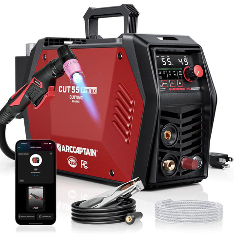 IControl CUT55 Prolux Plasma Cutter With APP Control 55 Amp Non Touch Pilot Arc, dual power, LED display, torch, and cables.