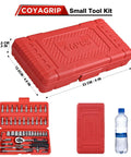 46 Piece Socket Ratchet Wrench Set One Quarter Inch Drive With Metric Sockets And Screwdriver Bit Set Extension Bar And Storage Case For Car Repair And Home DIY, red storage case, closed view.