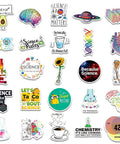 100 Piece Dope Science Stickers Pack Vinyl Decals For Physics Chemistry Biology Experiments Cute Lab Themed Stickers with fun designs like beakers, DNA, and periodic table.