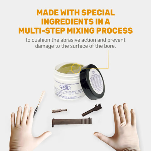 Non Embedding Bore Cleaning Compound For Gun Barrels Heavy Duty Solvent Oil Paste That Keeps Your Firearms Clean And Ready To Roll in a 2 oz jar with tools