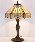 Yellow Hexagon Tiffany Style Stained Glass Lamp For A Cozy Vibe Mission Table Desk Bedside Reading Light 12 Inch Shade 18 Inch Tall With Antique Green Bronze Base UL Listed Cord Switch Perfect For Bedroom Or Living Room Decor