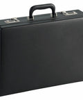 Premium Black Expanding Document Portfolio With Secure Combination Lock And Roomy File Compartments Slick Vinyl Business Carry Case, black vinyl exterior.