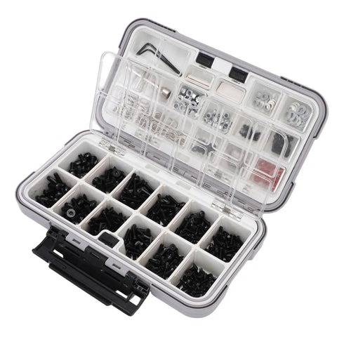 M3 M4 RC Screw Kit With 537 Pieces Stainless Steel Hardware Set And Double Sided Organizer Box For 1 Eighth 1 Tenth 1 Twelfth 1 Sixteenth Scale RC Cars Nuts Screws Pins O Rings And Hex Wrench