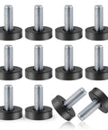 12 Pack 1/4 Inch Threaded Leveling Feet Set For Furniture Durable Screw In Floor Protectors And Table Levelers shown in a grid layout
