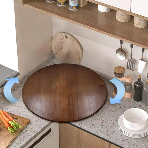 24 Inch Round Wooden Lazy Susan Turntable For Kitchen Cabinet Storage And Spicy Condiments, Pinewood Rotating Tray on counter