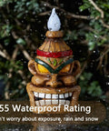 Outdoor Solar Tiki Head Statue With Dancing Flame Glow For Garden Yard Patio Tiki Bar Style Torch Light Figurine IP55 Waterproof