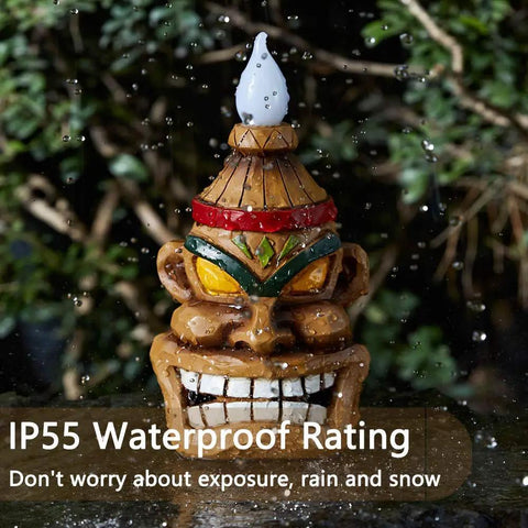 Outdoor Solar Tiki Head Statue With Dancing Flame Glow For Garden Yard Patio Tiki Bar Style Torch Light Figurine IP55 Waterproof