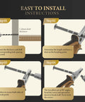 Installation instructions for Gold 5 Inch Square Cabinet Handles 6 Pack Zinc Alloy Drawer Pulls, showing step-by-step guide with tools.