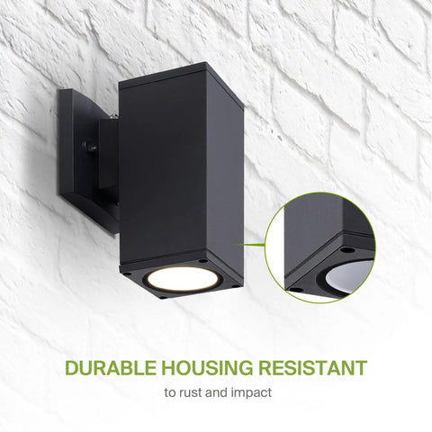 No Brainer Dusk To Dawn Outdoor Wall Light Fixture 9W LED 1000 LM Bronze Cylinder Up Down Waterproof Sconce on white wall