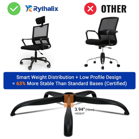 Heavy Duty 28 Inch Office Chair Base Replacement with matte black metal legs, universal caster sockets for swivel gaming chairs.