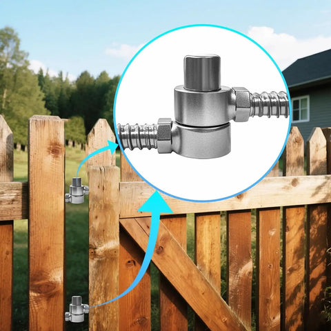 Commercial Grade Heavy Duty Barn Door Hinges Dog Gone Tough With Rust Resistant 304 Steel on wooden fence supporting gate.