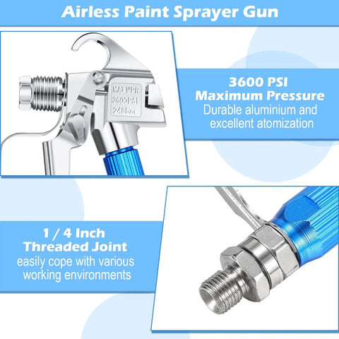 Heavy Duty Airless Paint Sprayer Gun Setup With Sturdy Nozzle Guard And Two Reversible Tips In 517 And 315 Sizes Plus Four Filter Screens for precise atomization.