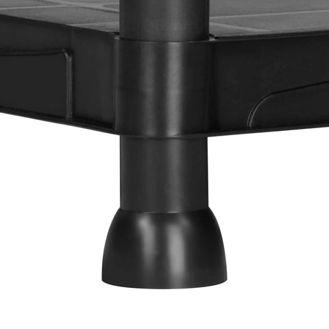 Corner foot detail of 52 Inch Four Shelf Shelving Unit Black Beefy Heavy Duty Metal Rack Refurbished And Tested Like New