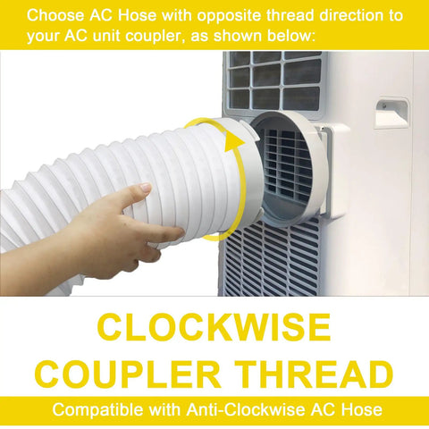 Universal Portable AC Exhaust Hose 5.9 Inch Anti Clockwise Thread With Built In Steel Ring Replacement Vent Hose being installed