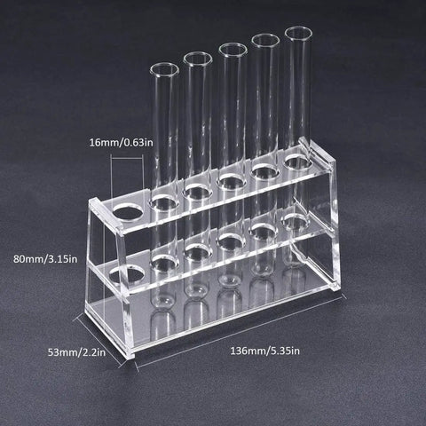 Clear Acrylic Test Tube Holder With Six Wells Ladder Style Rack For 10ml Centrifuge Tubes, dimensions shown