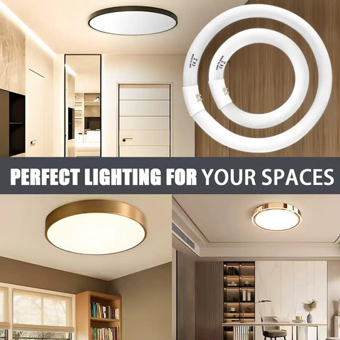 5.5 Inch 4 Pin T4 Circular Fluorescent Vanity Mirror Light Bulbs Replacement 12W Round Makeup Mirror Bulbs, 2 Pack in room settings