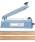 Heavy Duty Manual Impulse Heat Sealer Eight Inch Sealing Bar for PE PP Plastic Bags with detailed controls and sealing bars.