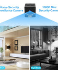 Ultra Compact Wireless Mini Camera 1080P HD Tiny Spy Cam with Night Vision demonstrating day and night surveillance modes.