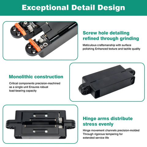 2 Pack 7 Inch Hydraulic Hidden Door Hinge Set With 180 Degree Wide Opening Self Closing Concealed Hinge shown with detail design