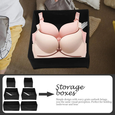 Hella Durable Non Woven Underwear Drawer Organizer Unit With Multiple Divided Compartments To Keep Your Socks Locked Tight And Maintain A Spotless Home Storage Setup On The Regular, featuring a bra in a black organizer.