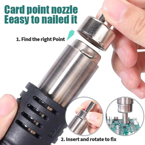 2 In 1 Rework Station For SMD Soldering And Hot Air Rework, nozzle attachment process on hot air gun for precise PID temperature control