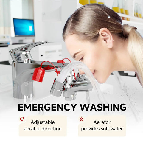 Faucet Mounted Eyewash Kit Emergency Eyewash Station With Adjustable Aerated Flow And ANSI Standard Compliance installed on sink