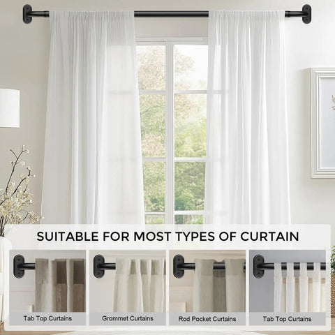 Wrap Around Curtain Rods Beefy Blackout Heavy Duty 1 Inch Curtain Pole For Windows 48 To 84 Inches shown with curtains