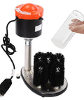 Heavy Duty Electric Commercial Glass Washer Slick Five Brush Upright Setup For Fast Beer Mugs Wine Glasses And Champagne Flute Washes With Zero Sweat Motor Cleaning In Bold Red Steel, shown with glass placement.