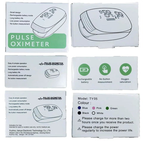 Packaging of Rechargeable Pulse Oximeter with Real Time SpO2 and Pulse Rate Readouts, Finger Oximeter for Sports and Aviation