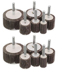 Top Tier 12-Piece Abrasive Flap Wheel Assortment For Metal Grinding Drills And Rotary Tools with various sizes and stable shanks.