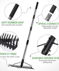 5.4 Foot Bow Rake Pro Grade Heavy Duty Garden Rake With Stainless Steel Handle And 17 Steel Tines showcasing features