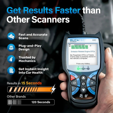 Bluetooth OBD2 Scanner With Live Data Code Reader handheld view showing screen and button details for easy diagnostics.