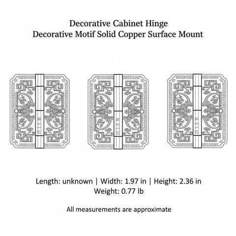 Decorative Easy Surface Mount Decorative Copper Hinge with bronze finish for cabinet hardware, set of three, detailed design
