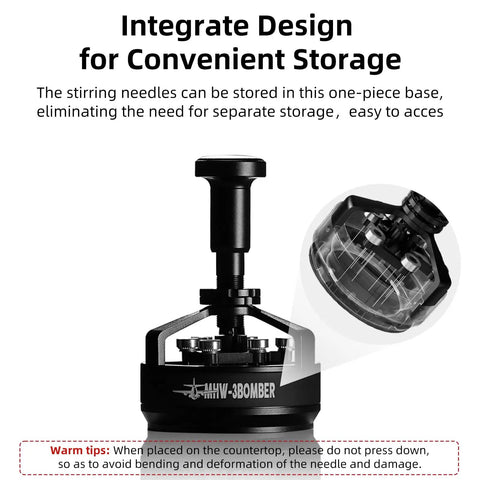 58mm WDT Tool For Espresso Distribution With Magnetic Base For Baristas, showing integrated needle storage design