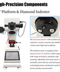 Real Deal Digital Vickers Hardness Tester featuring a high-precision XY platform and diamond indenter for accurate testing.