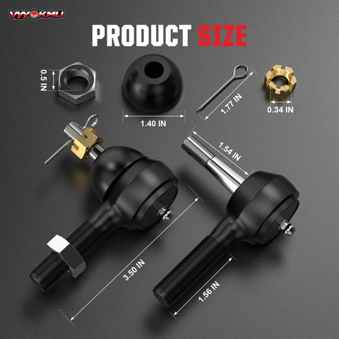 Club Car DS Tie Rod Ends Kit With Grease Fitting For 1976 Through 2008 Gas And Electric Golf Carts showing component sizes