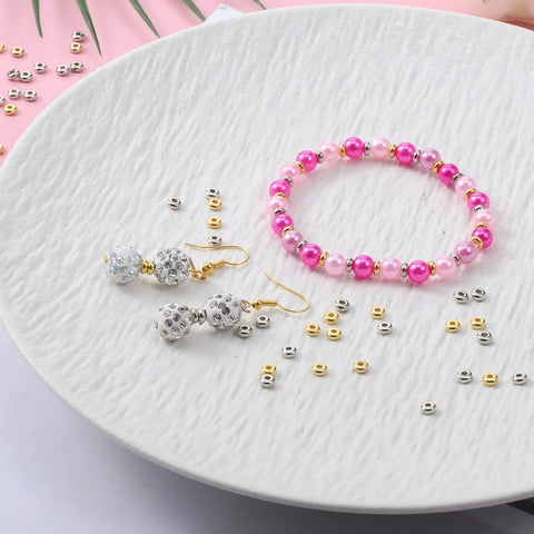 2000 Pcs Gold And Silver Spacer Beads 4Mm Flat Round Disc Beads For DIY Jewelry Making Bracelets And Necklaces Gold Tone