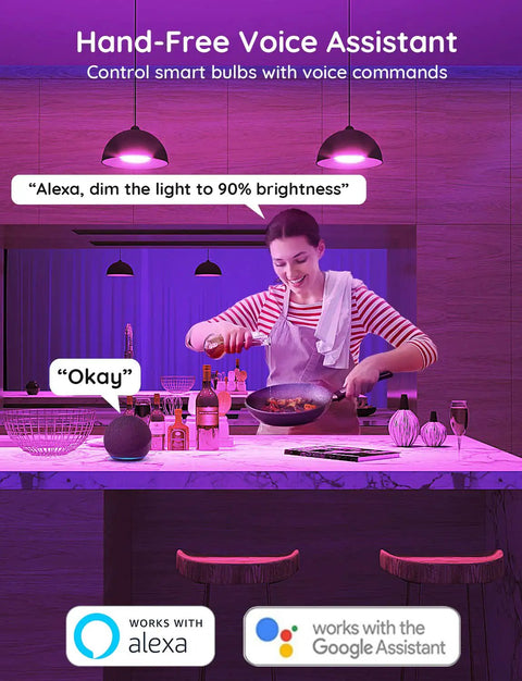 Person using Tunable WiFi BR30 Smart Flood Light Bulbs 13W 100W Equivalent 1300LM 2700K-6500K RGB with Alexa in kitchen.