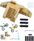 Finger Skate Park Kit Bigger Ramp Set With Five Parts For Fingerboard Training Includes Three Graffiti Decks Two Finger Scooters Skates And Bikes