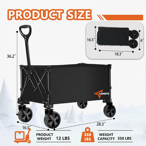 Heavy Duty Foldable Wagon With All Terrain Wheels, Collapsible Cart That Hauls Up To 350 Lbs, easy fold design shown