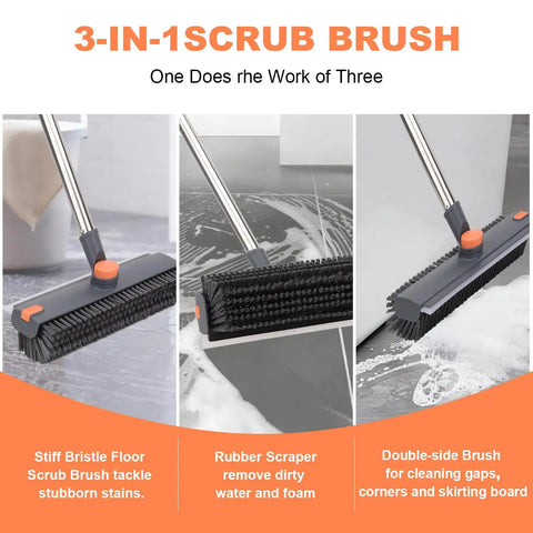 64 Inch Floor Scrub Brush With 360 Degree Swivel Head And Detachable Long Handle for heavy duty cleaning on various surfaces.