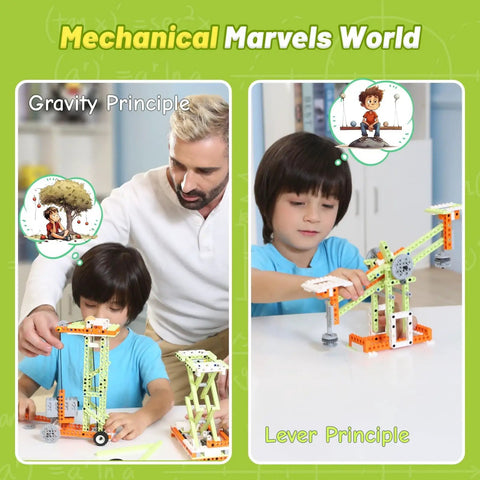 Child assembling with an adult using 14 In 1 STEM Building Kit For Kids Ages 8 To 12 With 218 Pieces And Motor Electric Educational Construction Science Toys For Learning DIY Projects Awesome Gift For Christmas Or Birthday