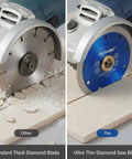 Heavy Duty 4.5 Inch Diamond Tile Blade Delivers Dope Precision Cuts On Porcelain Granite And Marble With Slick Wet Or Dry Grind Operation Rock Solid Dual Arbor Fit Pro Quality Upgrade used on handheld grinder cutting through tiles.