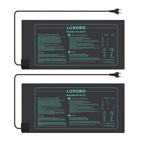 Seedling Heating Mat For Seed Starting 10 x 20.75 Inch Pro Grade Waterproof Hydroponic Heating Pad with power cords and instructions visible.