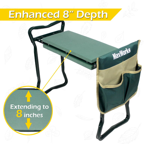 Folding Garden Kneeler Stool With 8 Inch Wide Kneeling Pad And Tool Pouch For Planting And Gardening, Lightweight