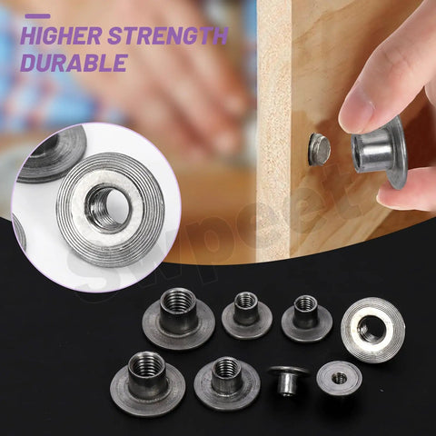 Heavy Gauge Carbon Steel Tee Nut Assortment Kit Including 85 Pieces In Five Core M4 Through M10 Threads for woodworking use.