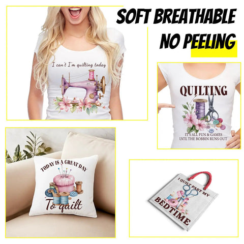 Quilting Heat Transfer Stickers Four Piece Set For DIYers T Shirts Hoodies Jackets Washable Iron On Decals Sewing Theme